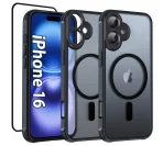 Case for iPhone 16 CASE for MagSafe Matte Black Magnetic + 5D Glass