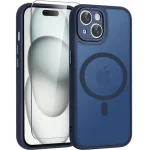 Case for iPhone 15 for MagSafe REINFORCED 360° BLUE MAT + Glass for screen