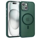 Case for iPhone 15 for MagSafe REINFORCED 360° GREEN MAT + Glass for screen