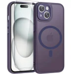 Case for iPhone 15 for MagSafe REINFORCED 360° PURPLE MAT + Glass for screen